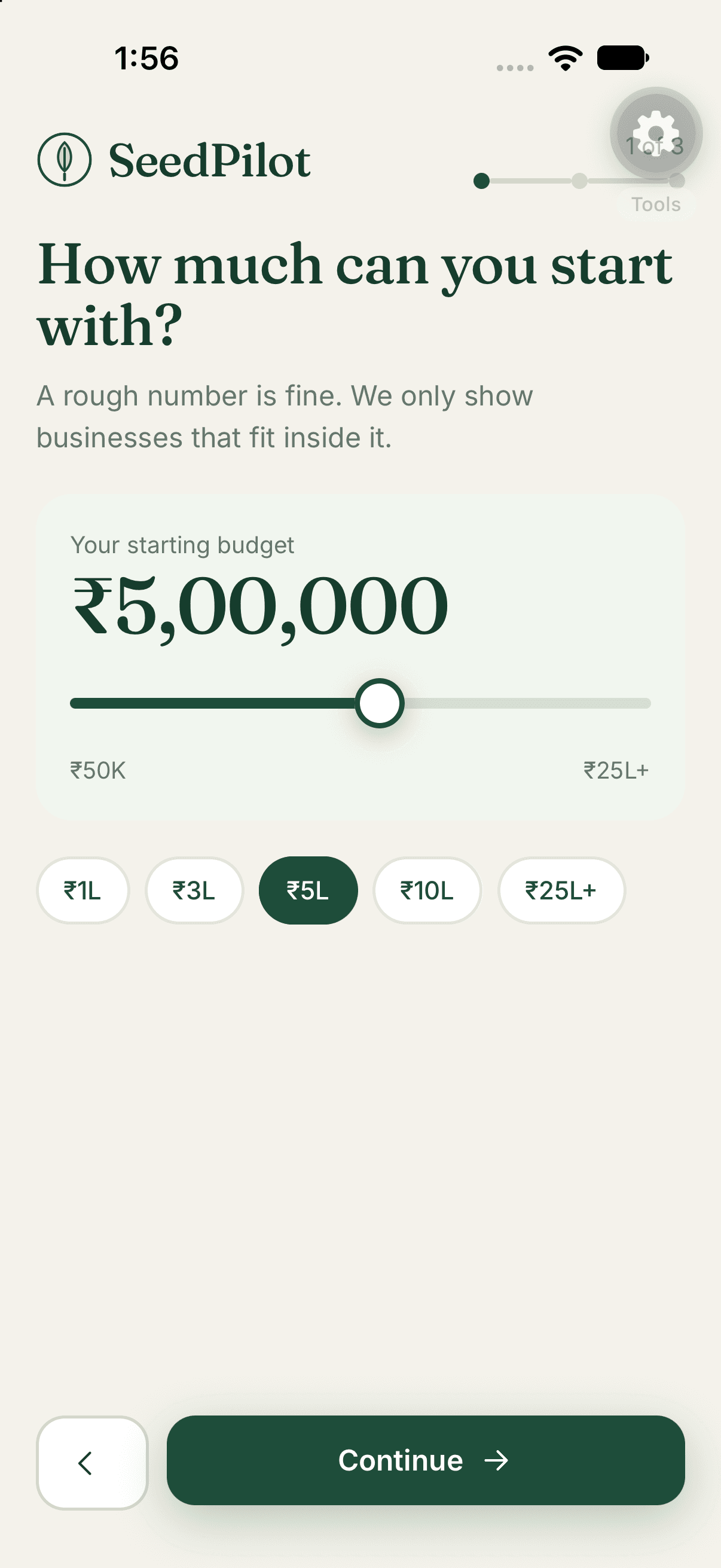 Onboarding: choosing a starting budget